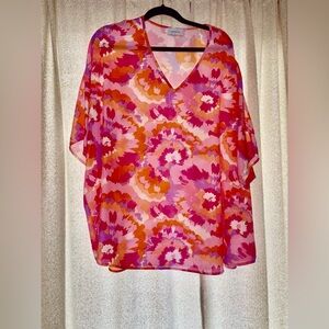 Adrienne Floral V-Neck Tunic in Pink & Orange